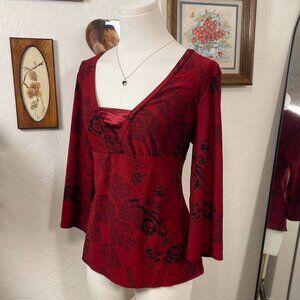 Vintage Y2K Coquette Dark Valentine Red Rose Print Empire Top